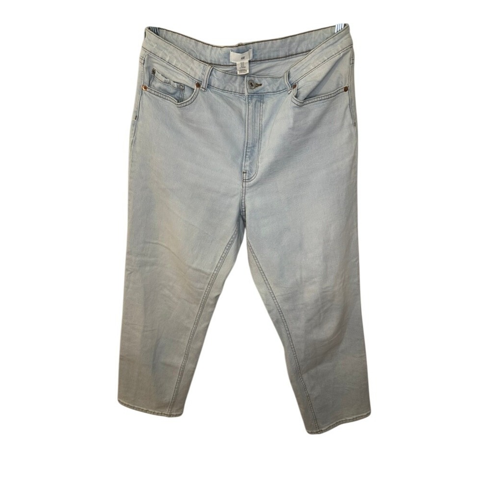 H‎ M Womens Light Wash Cropped Straight Leg Jeans Size 14